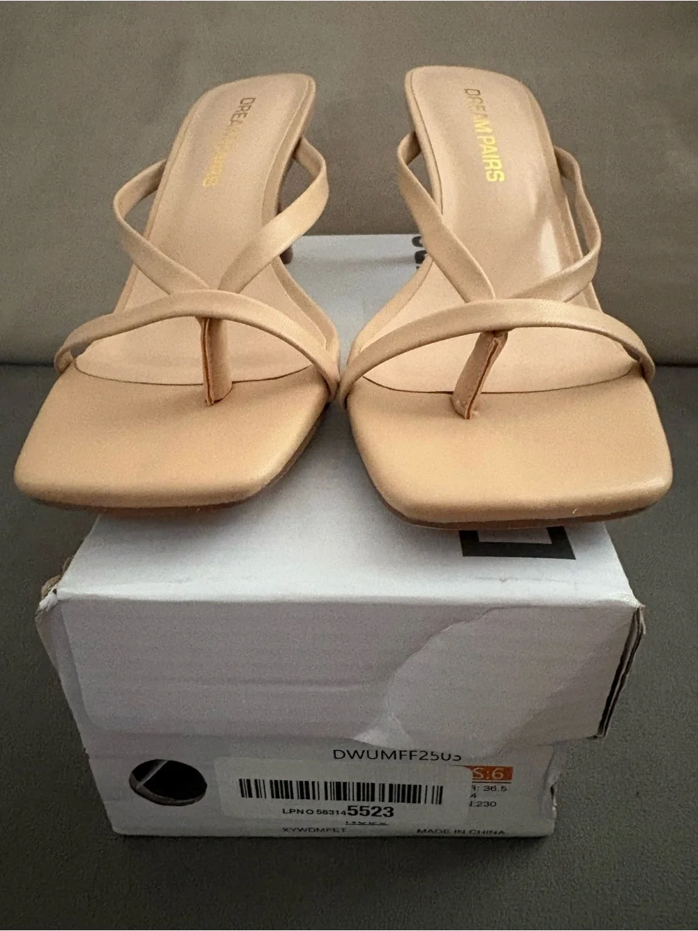 Dream Pairs Women’s Nude Strappy Kitten Heel Slides - US Size 6